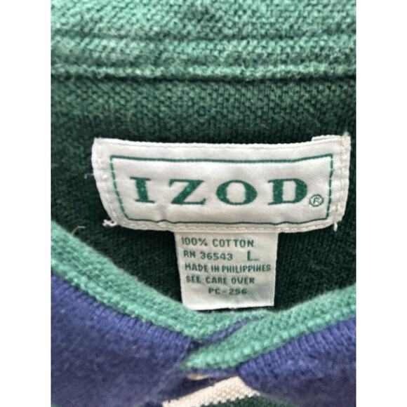 Vintage IZOD Lacoste Mens Polo Shirt Large 90s Neutral Striped Earth Tonal Logo - Picture 4 of 8